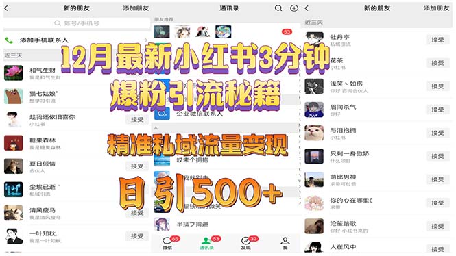 12月最新小红书3分钟爆粉引流秘籍 精准私域流量变现 日引500+-吾爱云课堂