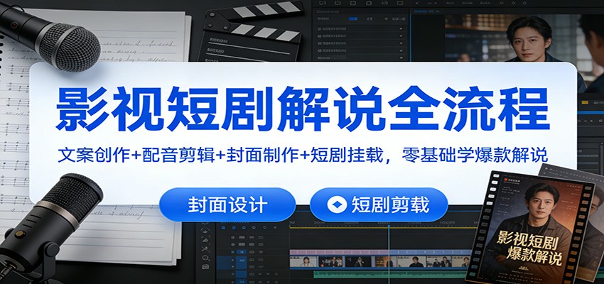 影视短剧解说全流程：文案创作+配音剪辑+封面制作+短剧挂载，零基础学爆款解说-吾爱云课堂