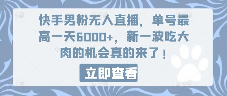 快手男粉无人直播，单号最高一天6000+，新一波吃大肉的机会真的来了-吾爱云课堂