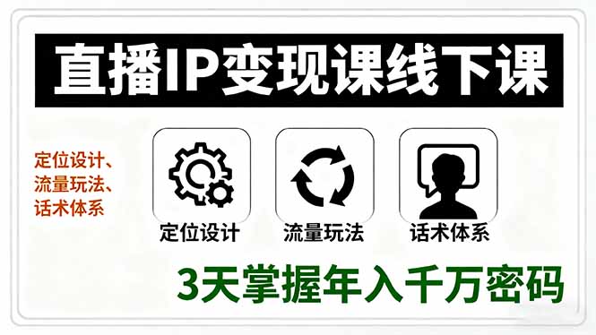 直播IP变现课线下课,定位设计、流量玩法、话术体系,3天掌握年入千万密码-吾爱云课堂