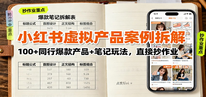 小红书虚拟产品案例拆解:100+同行爆款产品+笔记玩法,直接抄作业-吾爱云课堂