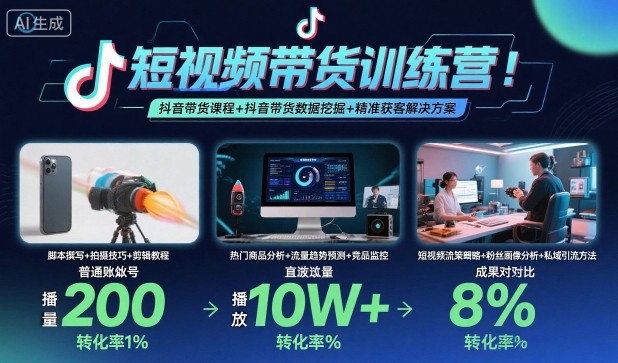 短视频带货训练营,抖音带货课程+抖音带货数据挖掘+精准获客解决方案-吾爱云课堂