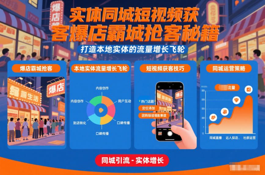 实体同城短视频获客爆店霸城抢客秘籍，打造本地实体的流量增长飞轮-吾爱云课堂