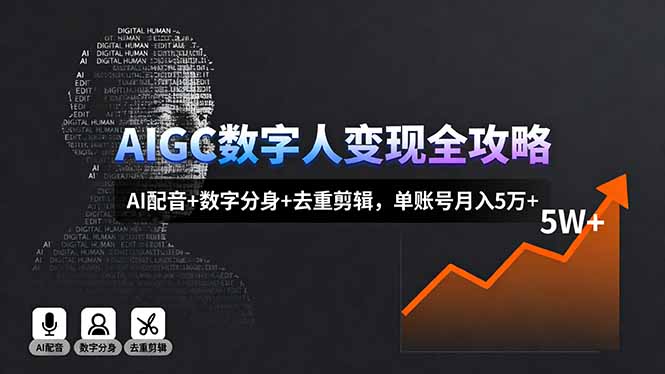 AIGC数字人变现全攻略,AI配音+数字分身+去重剪辑,单账号月入5万+-吾爱云课堂
