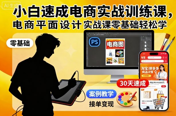 小白速成电商实战训练课,电商平面设计实战课零基础轻松学-吾爱云课堂