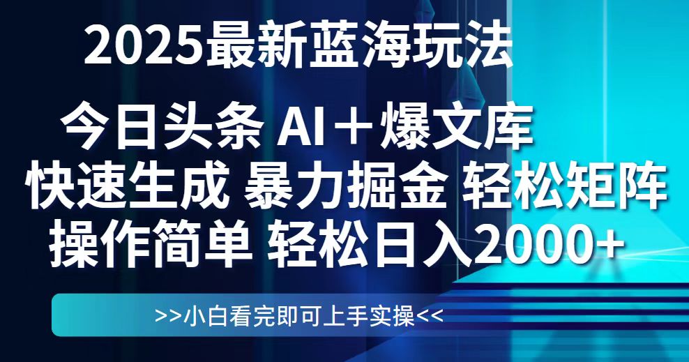 今日头条2025最新蓝海玩法,思路简单,复制粘贴,轻松实现矩阵日入2000+-吾爱云课堂