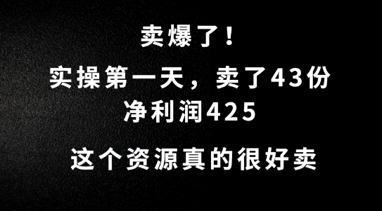 这个资源,需求很大,实操第一天卖了43份,净利润425【揭秘】-吾爱云课堂