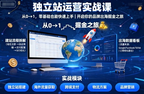 独立站运营实战课，​从0到1，零基础也能快速上手，开启你的品牌出海掘金之旅-吾爱云课堂