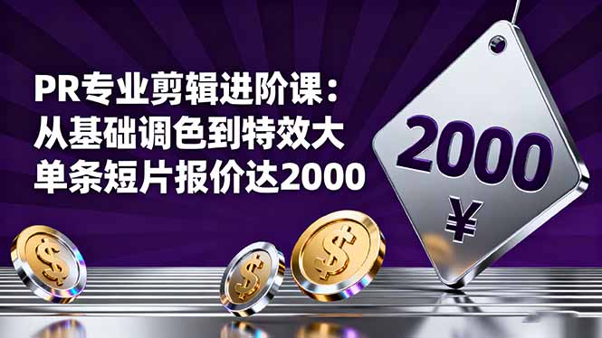 PR专业剪辑进阶课:从基础调色到特效大片的进阶技能,单条短片报价达2000-吾爱云课堂
