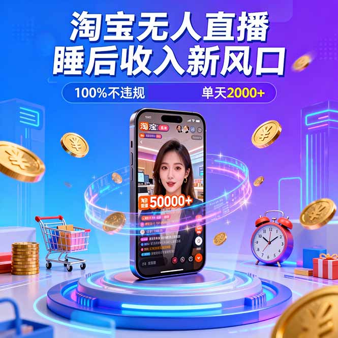 淘宝无人直播,不违规不封号,直播100小时卖了5万,年底旺季!-吾爱云课堂