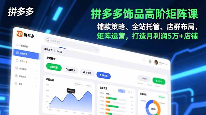 拼多多饰品高阶矩阵课，铺款策略、全站托管、店群布局，矩阵运营，打造月利润5万+店铺-吾爱云课堂