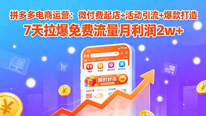 拼多多电商运营:微付费起店+活动引流+爆款打造 7天拉爆免费流量月利润2w+-吾爱云课堂