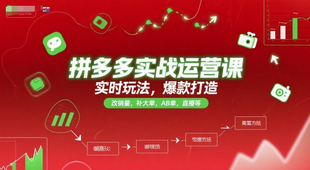 拼多多实战运营课,实时玩法,爆款打造,改销量,补大单,AB单,直播等(更新2025月)-吾爱云课堂