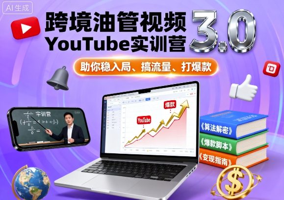 跨境油管视频YouTube实训营3.0，助你稳入局、搞流量、打爆款-吾爱云课堂