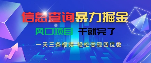 信息查询暴力掘金,一天三条视频,轻松变现四位数,风口项目干就完了【揭秘】-吾爱云课堂