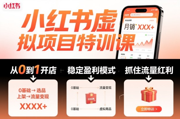 小红书虚拟项目特训课,帮你从0到1打造稳定盈利的店铺,抓住流量红利(更新9月)-吾爱云课堂