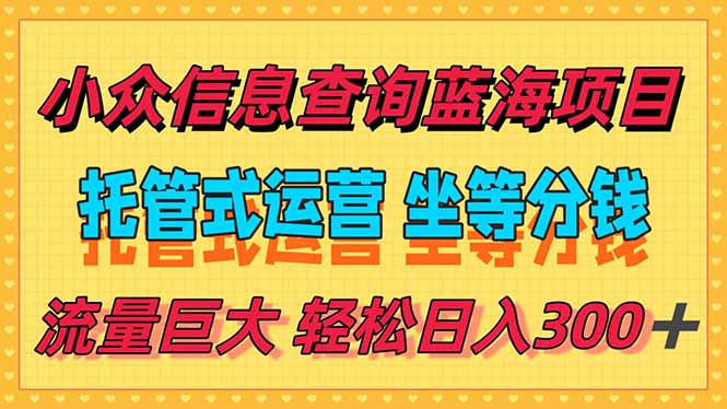 稳定日入300＋，小众信息查询蓝海项目，全程懒人式托管，解放你的时间-吾爱云课堂