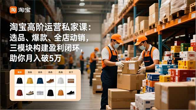 淘宝高阶运营私家课：选品、爆款、全店动销，三模块构建盈利闭环，助你月入破5万(更新12月-吾爱云课堂