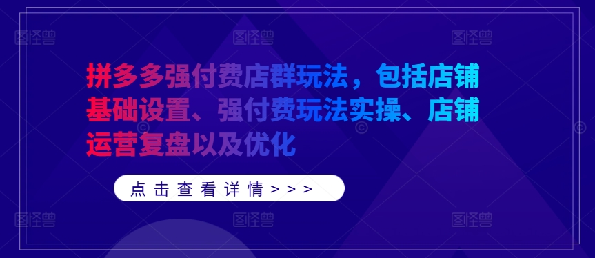 拼多多强付费店群玩法,包括店铺基础设置、强付费玩法实操、店铺运营复盘以及优化-吾爱云课堂