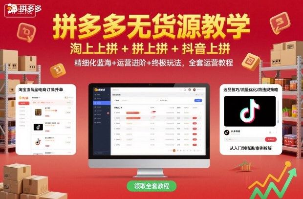 拼多多无货源教学,淘上拼+拼上拼+抖上拼,精细化蓝海+运营进阶+终极玩法,全套运营教程-吾爱云课堂
