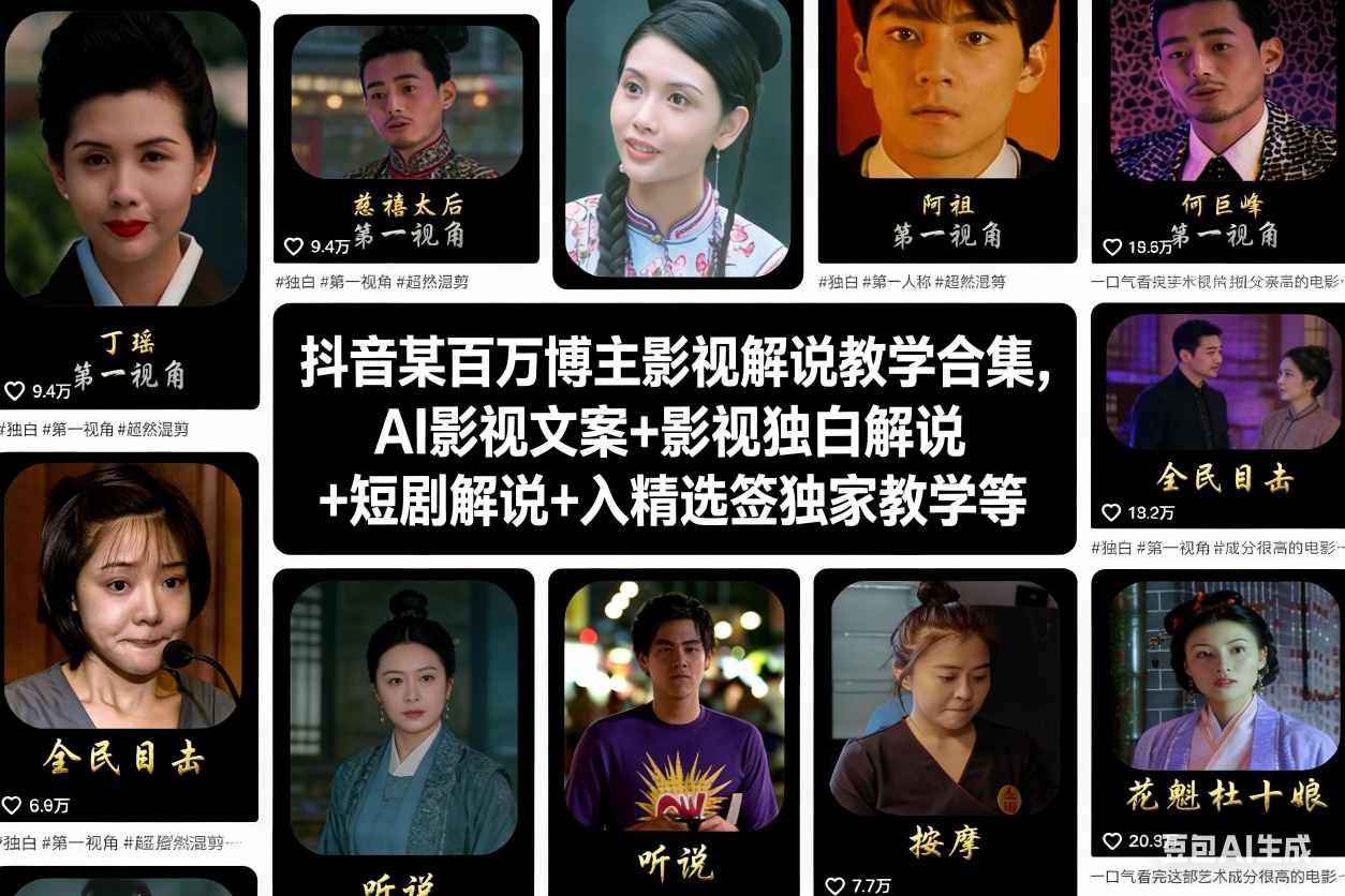 抖音某百万博主影视解说教学合集,AI影视文案+影视独白解说+短剧解说+入精选签独家教学等-吾爱云课堂