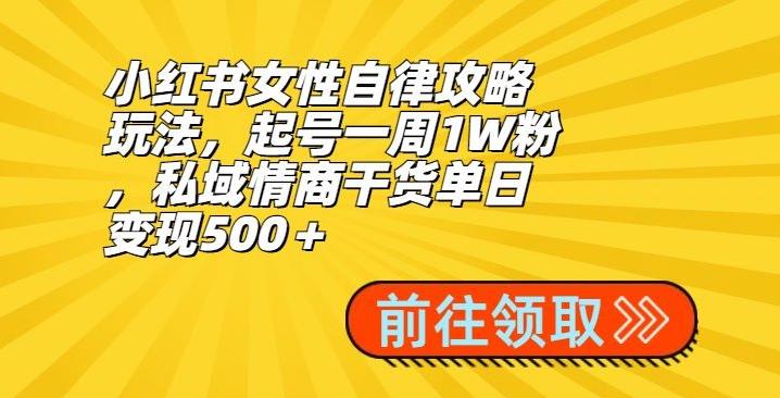 小红书女性自律攻略玩法,起号一周1W粉,私域情商干货单日变现500+-吾爱云课堂