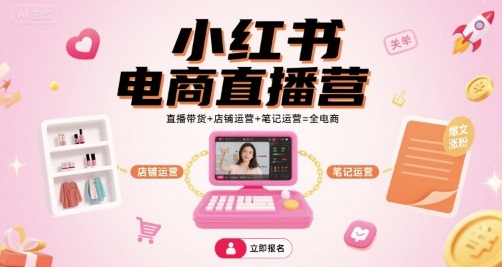 小红书电商直播营,直播带货+店铺运营+笔记运营=全电商-吾爱云课堂