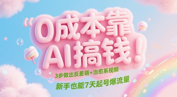 0成本靠AI搞钱!3步做出反差萌+治愈系视频,新手也能7天起号爆流量-吾爱云课堂