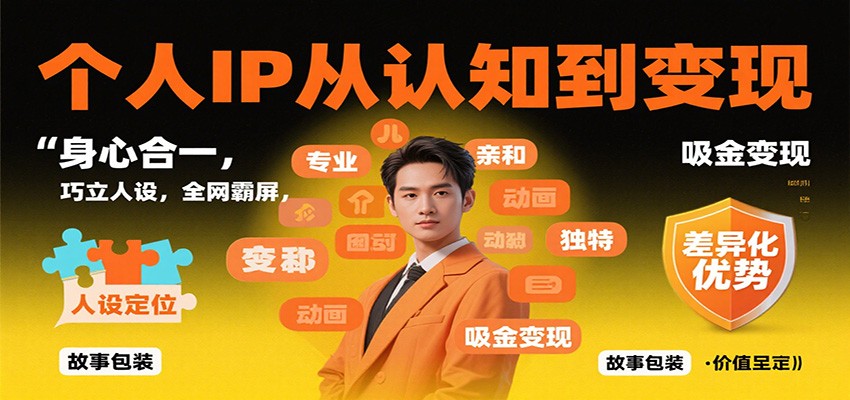 个人IP从认知到变现,身心合一,巧立人设,全网霸屏,吸金变现-吾爱云课堂