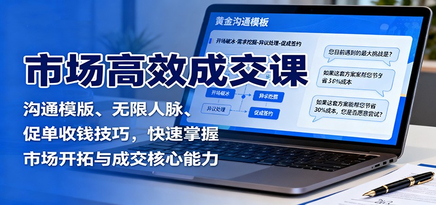 市场高效成交课:沟通模版、无限人脉、促单收钱技巧,快速掌握市场开拓与成交核心能力-吾爱云课堂