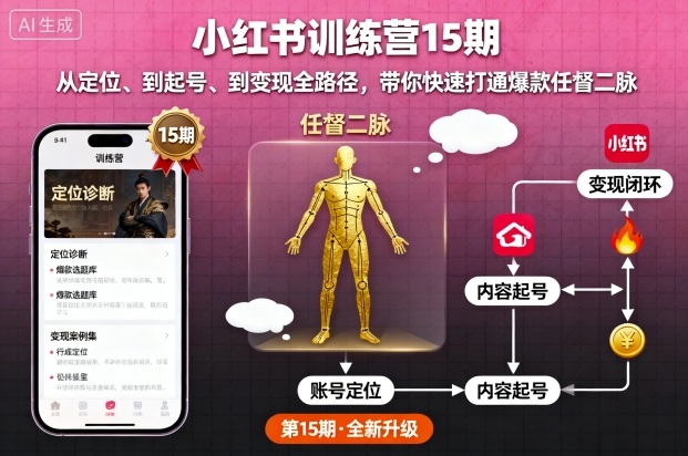 小红书训练营15期,从定位、到起号、到变现全路径,带你快速打通爆款任督二脉-吾爱云课堂