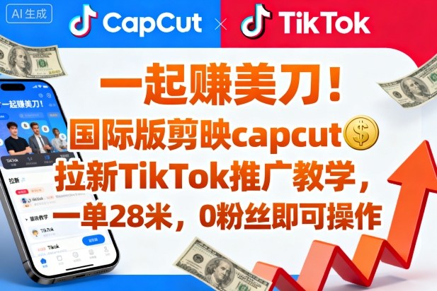 一起賺美刀!国际版剪映capcut拉新TikTok推广教学,一单28米,0粉丝即可操作(附推广入口和教学)-吾爱云课堂