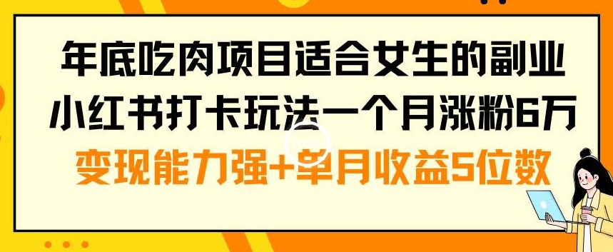 年底吃肉项目适合女生的副业小红书打卡玩法一个月涨粉6万+变现能力强+单月收益5位数【揭秘】-吾爱云课堂