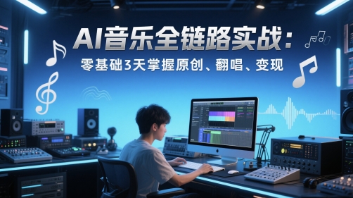 AI音乐全链路实战变现课:零基础3天掌握原创、翻唱、变现-吾爱云课堂