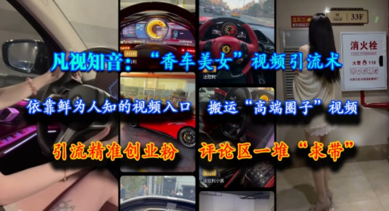 凡视知音：“香车美女”视频引流术，依靠鲜为人知的视频入口，搬运“高端圈子”视频，引流精准创业粉，评论区一堆“求带”-吾爱云课堂