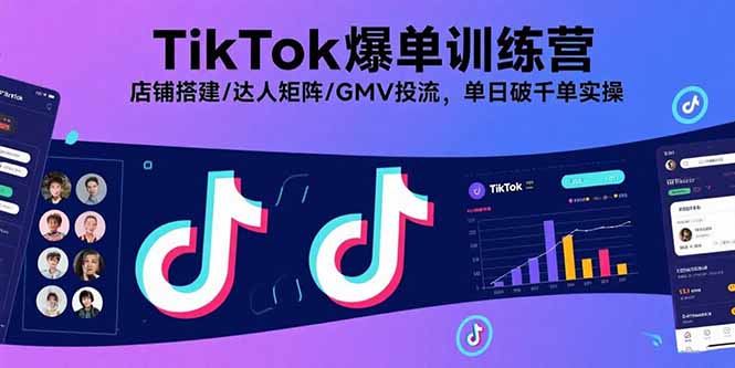 TikTok爆单训练营,店铺搭建/达人矩阵/GMV投流,单日破千单实操-吾爱云课堂