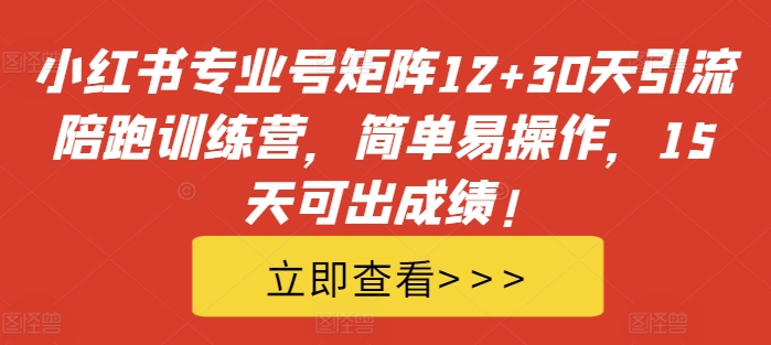 小红书专业号矩阵12+30天引流陪跑训练营,简单易操作,15天可出成绩!-吾爱云课堂
