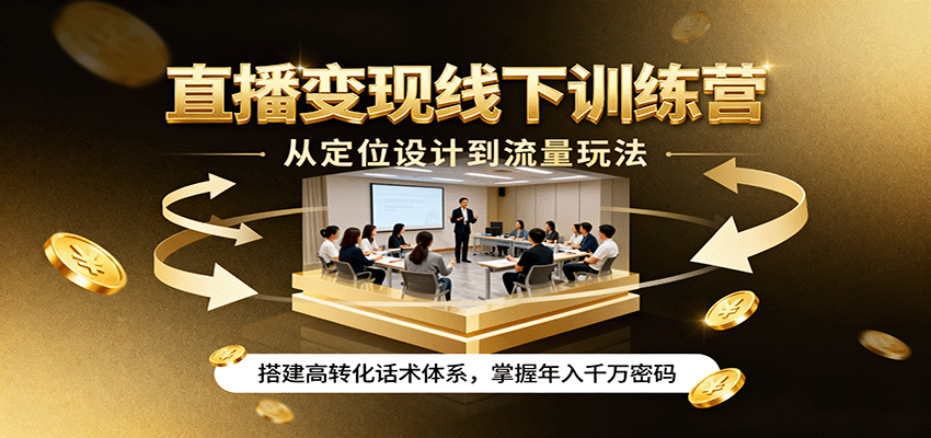 直播变现线下训练营，从定位设计到流量玩法，搭建高转化话术体系，掌握年入千万密码-吾爱云课堂