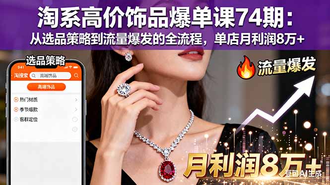 淘系高价饰品爆单课74期:从选品策略到流量爆发的全流程,单店月利润8万+-吾爱云课堂