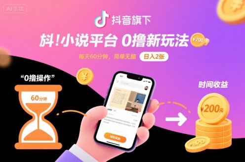 抖音旗下小说平台0撸新玩法,每天挂G60分钟,简单无脑,日入2张【揭秘】-吾爱云课堂