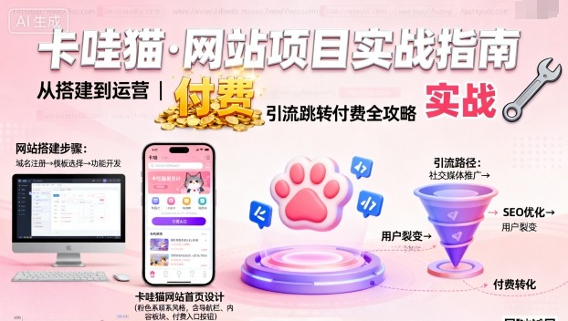 卡哇猫·网站项目，网站搭建与运营以及引流跳转付费-吾爱云课堂