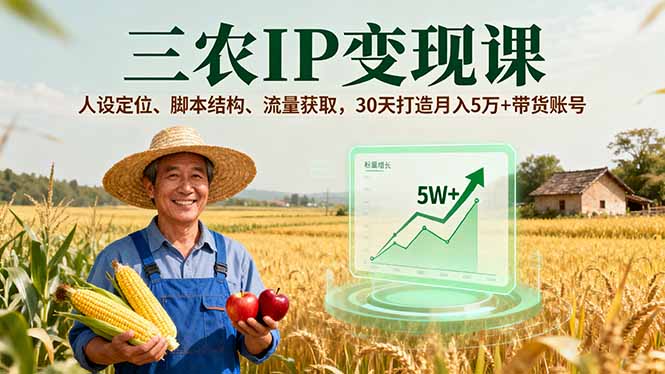 三农IP变现课,人设定位、脚本结构、流量获取,30天打造月入5万+带货账号-吾爱云课堂
