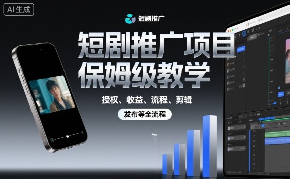 短剧推广项目保姆级教学,授权、收益、流程、剪辑,发布等全流程-吾爱云课堂