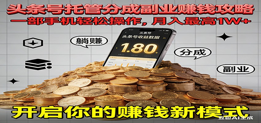 全程托管今日头条,一部手机就可以开干,最高躺赚1W+-吾爱云课堂