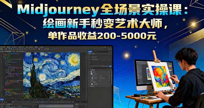 Midjourney全场景实操课:绘画新手秒变艺术大师,单作品收益200-5000元-吾爱云课堂