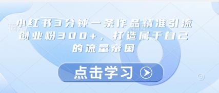 小红书3分钟一条作品精准引流创业粉300+，打造属于自己的流量帝国-吾爱云课堂