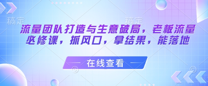 流量团队打造与生意破局，老板流量必修课，抓风口，拿结果，能落地-吾爱云课堂