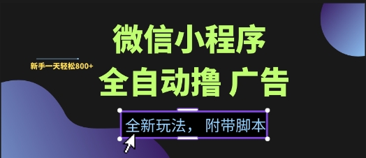 微信小程序全自动撸广告项目,彻底解决没流量的问题,新手一天8张+【揭秘】-吾爱云课堂
