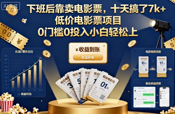 下班后靠卖电影票,十天搞了7k+,低价电影票项目,0门槛0投入小白轻松上手【揭秘】-吾爱云课堂