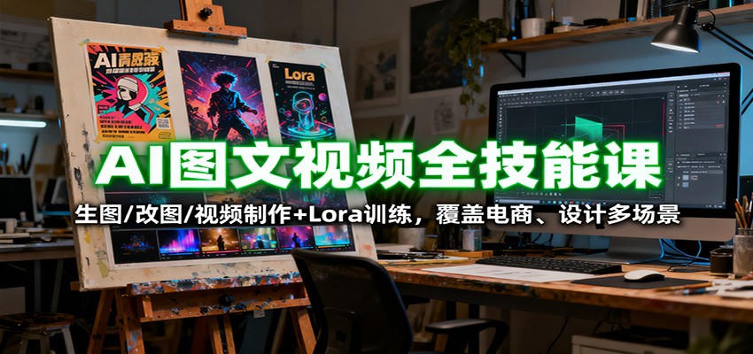 AI图文视频全技能课:生图/改图/视频制作+Lora训练,覆盖电商 、设计多场景-吾爱云课堂